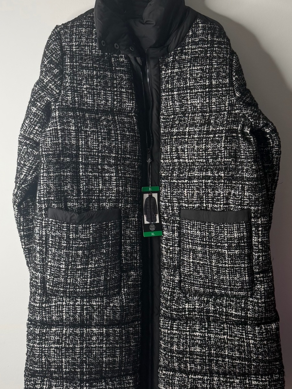 Bernardo Black & White Tweed Puffer Coat